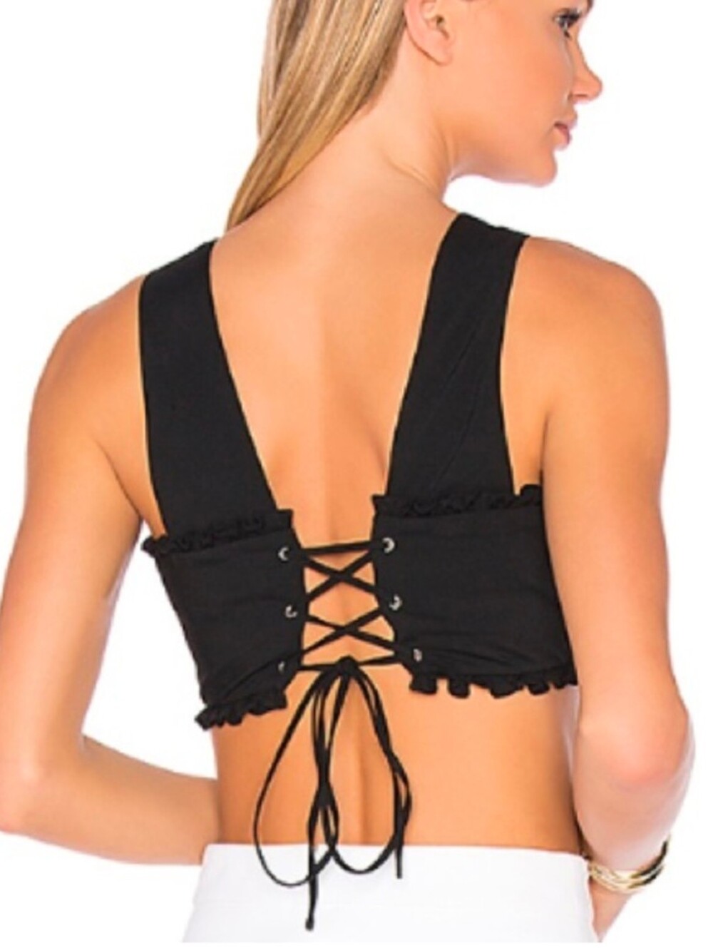 Marissa Webb Black Ruffled Lace-Up Corset Crop Top Size 4  Small